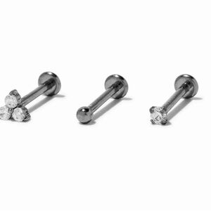 Claire’s Silver-tone Titanium Cubic Zirconia Triple Stacked Stud 18G Threadless